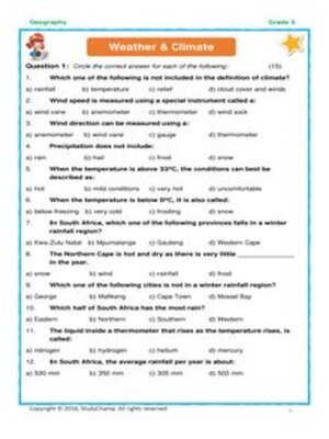 cover image of Grade 5 Geography Test: Weather and Climate